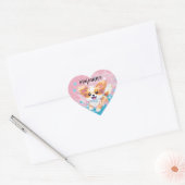 Speelse Papillon Pup: Splash of Pink and Blue Hart Sticker (Envelop)