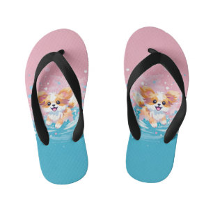 Speelse Papillon Pup: Splash of Pink and Blue Kinder Teenslippers
