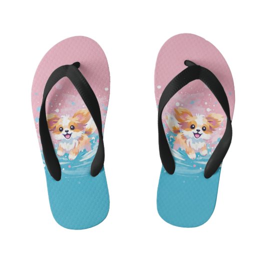 Speelse Papillon Pup: Splash of Pink and Blue Kinder Teenslippers (Voetbed)