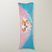 Speelse Papillon Pup: Splash of Pink and Blue Lichaamskussen (Voorkant Verticaal)