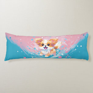 Speelse Papillon Pup: Splash of Pink and Blue Lichaamskussen
