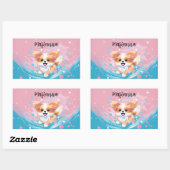 Speelse Papillon Pup: Splash of Pink and Blue Rechthoekige Sticker (Vel)