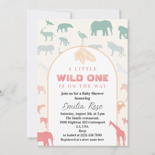 Speelse Pastel Oerwoud Wild One Baby shower Safari Kaart (Voorkant)