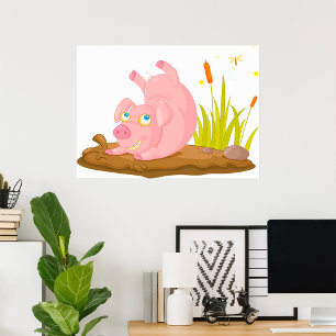 Speelse Pig in Mud Funny Boerderij Animal Poster