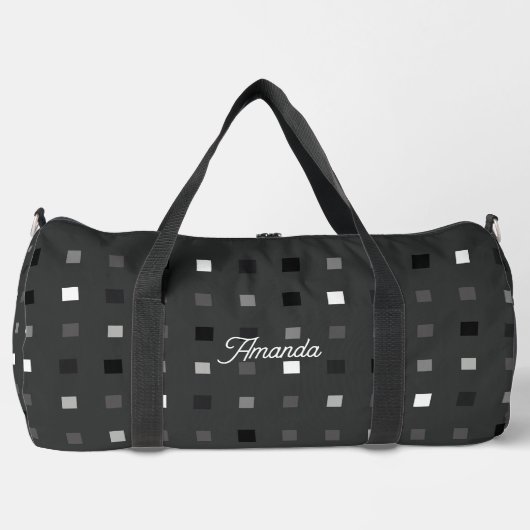 Speelse pixels Controleer het grijze zwarte patroo Plunjezak (Voorkant)