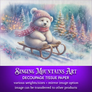 Speelse Polar Beer Woodland Sledding Decoupage Tissuepapier