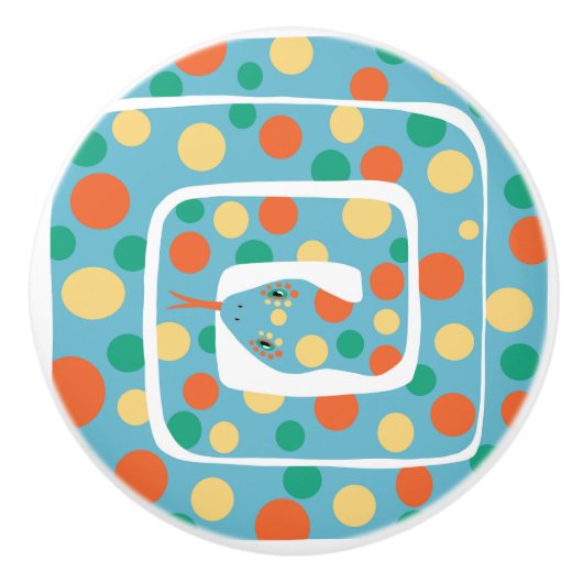 Speelse polka dot blauw en Sinaasappel Abstracte s Keramische Knop (Voorkant)