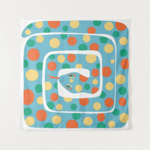 Speelse polka dot blauw en Sinaasappel Abstracte s Wandkleed