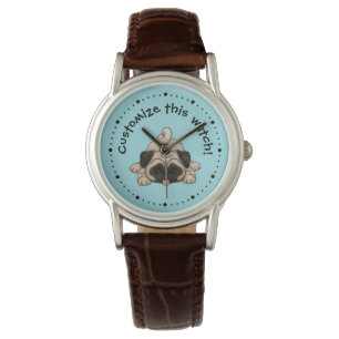 Speelse pug puppy gepersonaliseerd horloge