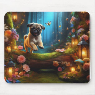 Speelse Pugg Puppy in Toverachtig Bos Muismat
