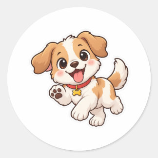 Speelse Puppycartoon Ronde Sticker
