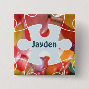 Speelse Puzzelballon Verjaardagsfeest Naam Vierkante Button 5,1 Cm