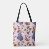 Speelse Pygmee Hippo & Bloemen Canvas tas (Achterkant)
