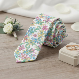 Speelse Retro Blauwe Roze Bloemige Trouw Halsdoek Stropdas