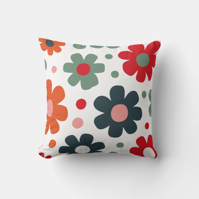 Speelse Retro Bloem Patroon Kussen (Voorkant)
