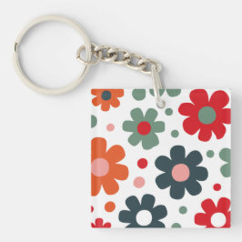 Speelse Retro Bloem Patroon Sleutelhanger