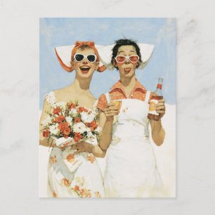 Speelse Retro Bruidsmeisjes Feest Illustratie Briefkaart
