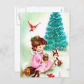 Speelse  retro Christmas Angel briefkaart (Voorkant / Achterkant)