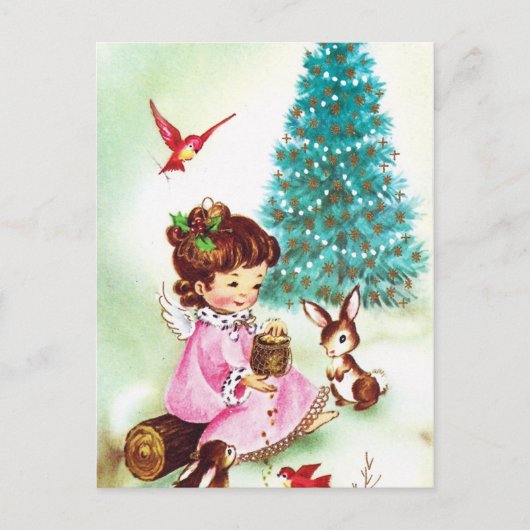 Speelse  retro Christmas Angel briefkaart (Voorkant)