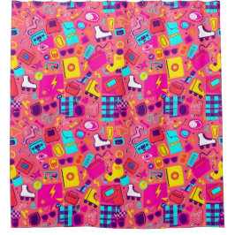 Speelse Retro Douchegordijn – Dynamische patronen
