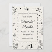 Speelse retro hand getrokken grillige doedel bruil save the date (Voorkant)