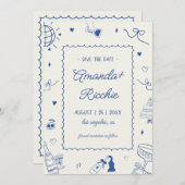 Speelse Retro Handgetekende Whimsische Doodle Brui Save The Date (Voorkant / Achterkant)
