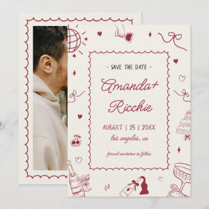 Speelse Retro Handgetekende Whimsische Doodle Huwe Save The Date