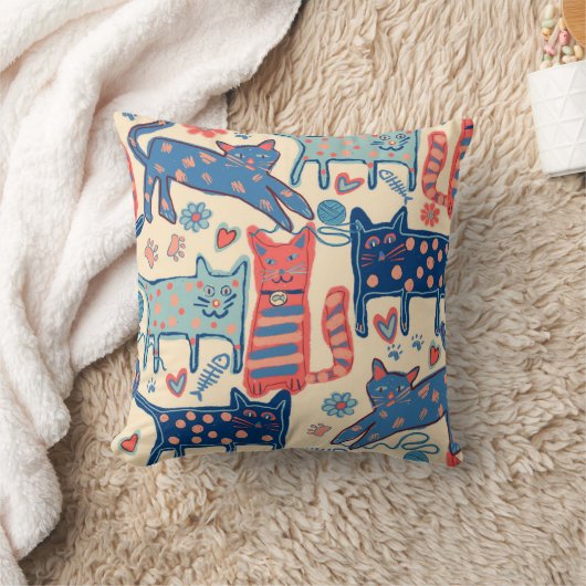 Speelse retro katten kussen (Deken)