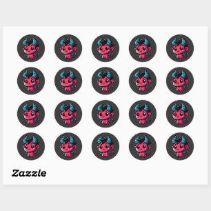 Speelse Rode Duivel - Cartoon, personage, rood, Ka Ronde Sticker
