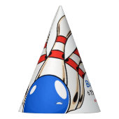 Speelse rode en blauwe bowling thema 6e verjaardag feesthoedjes (Links)