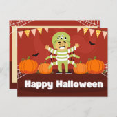 Speelse rode en Oranje Happy Halloween Feestdagenkaart (Voorkant / Achterkant)