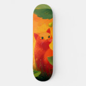 Speelse rode kat wilde bloementuin skateboard (Voorkant)