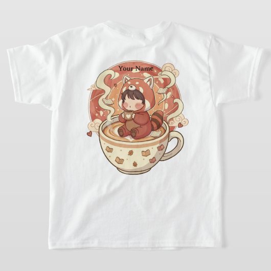 Speelse Rode Panda Koffie Kinderen T-shirt (Laag Achter)