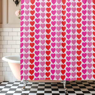 Speelse Rode Roze Fuchsia Harten Valentijnpatroon Douchegordijn
