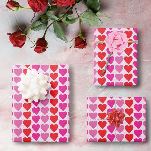 Speelse Rode Roze Fuchsia Harten Valentijnpatroon Inpakpapier Vel