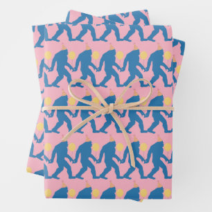 Speelse Roze, Blauwe & Gele Verjaardag Bigfoot Inpakpapier Vel