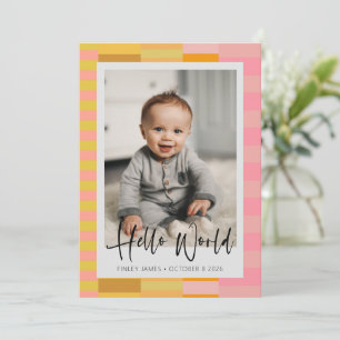 Speelse Roze en Gele Strepen Baby Foto Aankondiging