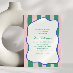Speelse Roze Groene Golvende Strepen Baby Shower Kaart