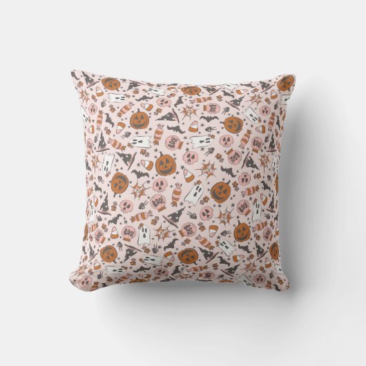 Speelse Roze Halloween Ghosts Pumpkins Patroon Kussen (Voorkant)