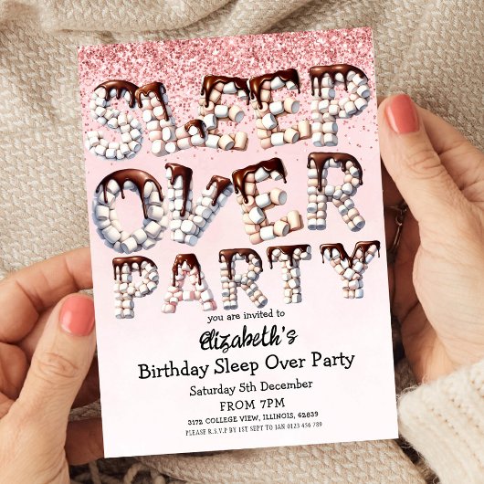 Speelse Roze Marshmallow Chocolade Sleepover Party Kaart