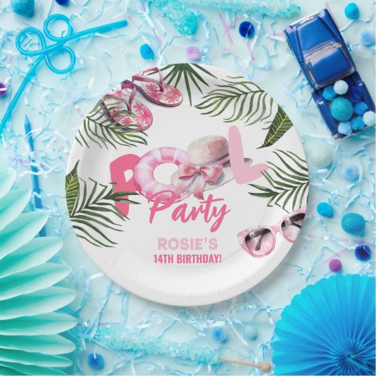 Speelse Roze Pool Party Meisje Verjaardag Papieren Bordje (Feest)