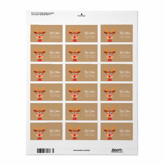 Speelse Rudolph Reindeer Retour Adreslabel Etiket (Full Sheet)