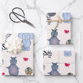 Speelse Safari Dieren Gift Wrapping Paper (v.1)