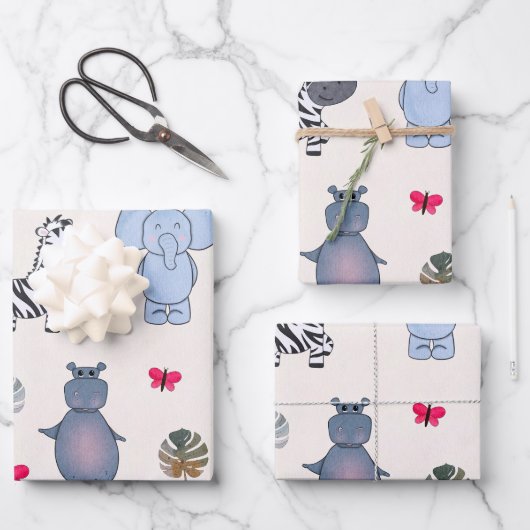 Speelse Safari Dieren Gift Wrapping Paper (v.1) (Voorkant)