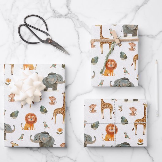 Speelse Safari Dieren Gift Wrapping Paper (v.2) (Voorkant)