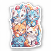 Speelse Schattigee Kawaii Katten Sticker (Voorkant)