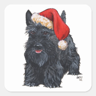 Speelse Schotse Terriër Kerstman Vierkante Sticker