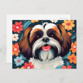 Speelse Shih Tzu en Bloemen veld Briefkaart (Voorkant / Achterkant)