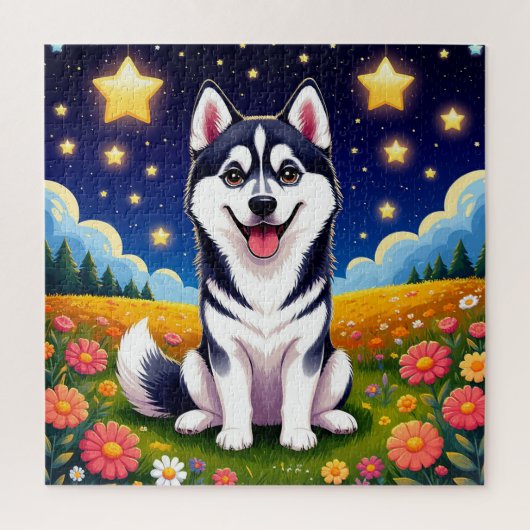 Speelse Siberische Husky Legpuzzel (Verticaal)