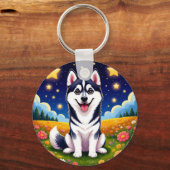 Speelse Siberische Husky Sleutelhanger (Achterkant)